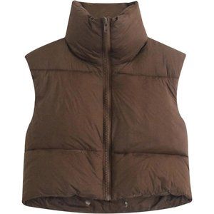 Women Vest Puffer Lightweight Stand Collar Padded Vest Zip Up Sleeveless Jacket